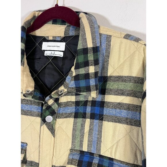 Urban Outfitters Shirt Men L Khaki Check Quilted Chore Barn Plaid Preppy Flannel - Picture 7 of 10